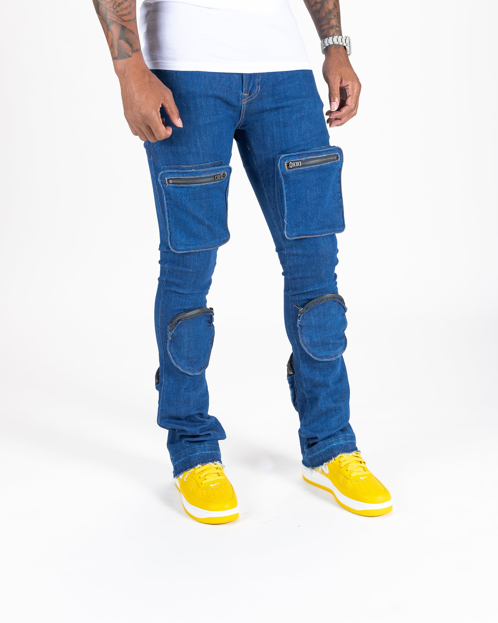 Strapped Up Slim Utility Jeans Black Denim Yellow - ShopperBoard